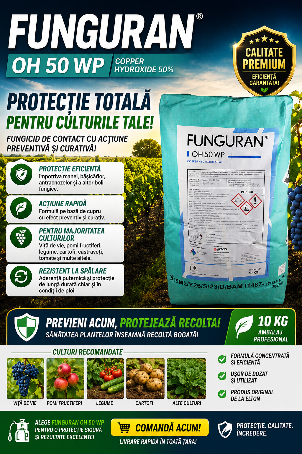 FUNGURAN OH 50 WP  | Fungicid cu Hidroxid de Cupru 50% pentru Combaterea Manei