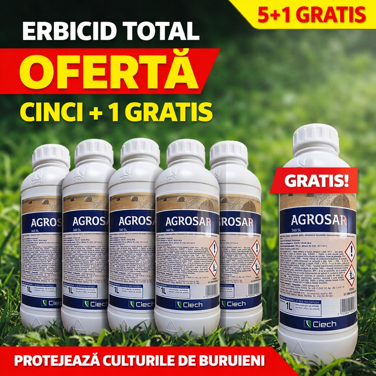 Erbicid Total AGROSAR 360 SL – Ofertă 5+1 Gratis | Erbicid Sistemic pentru Combaterea Buruienilor