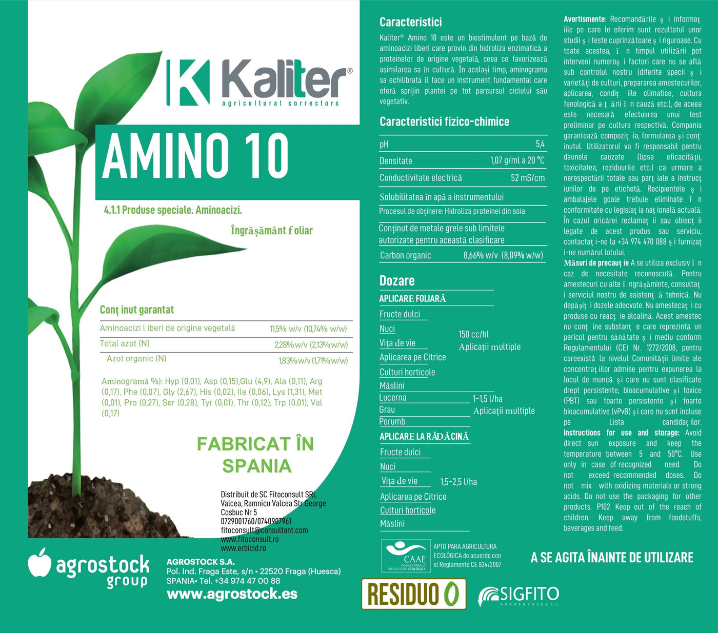 Amino 10-Ingrasamant Foliar-produs bio